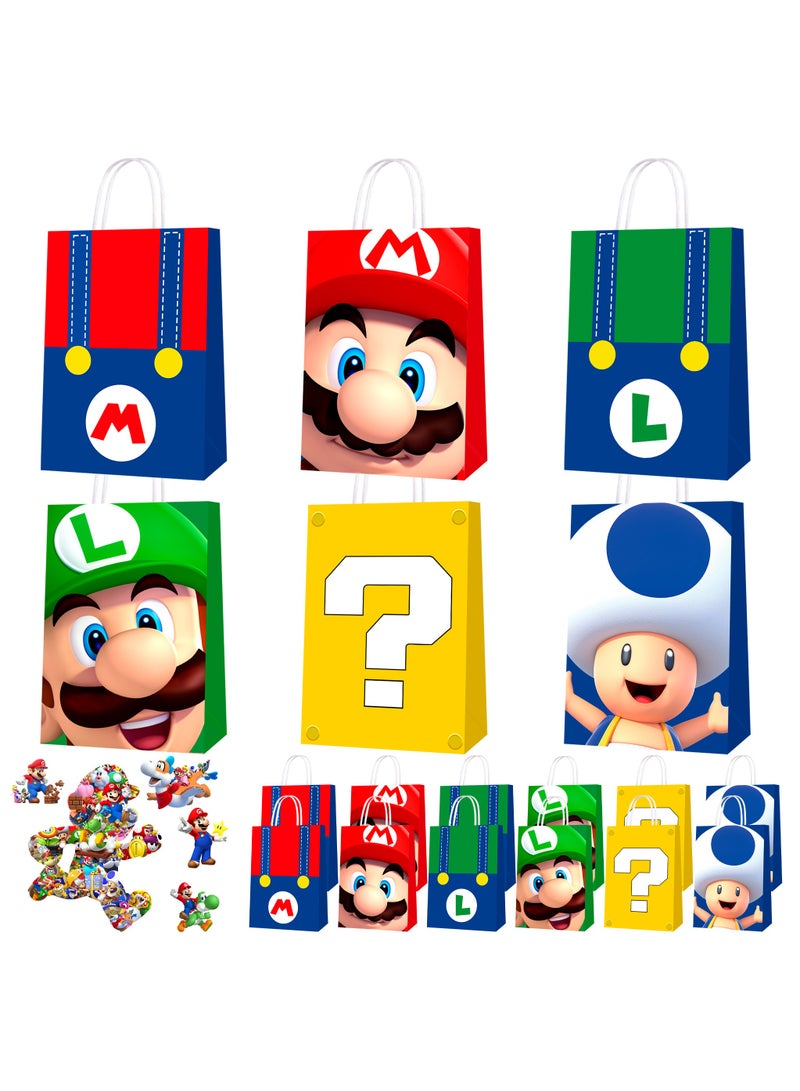 FRUITFUL PARTY Super Mario Bros Party Bags, 74pcs Super Mario Birthday Gift Bags Super Mario Goodie Bags Super Mario Candy Bags Stickers Super Mario Party Favors - Image 1